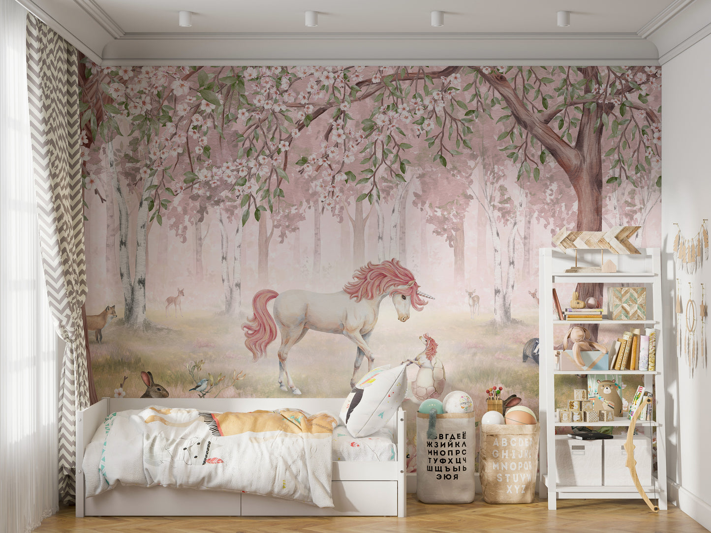 Unicorn Forest Pink Wallpaper Mural