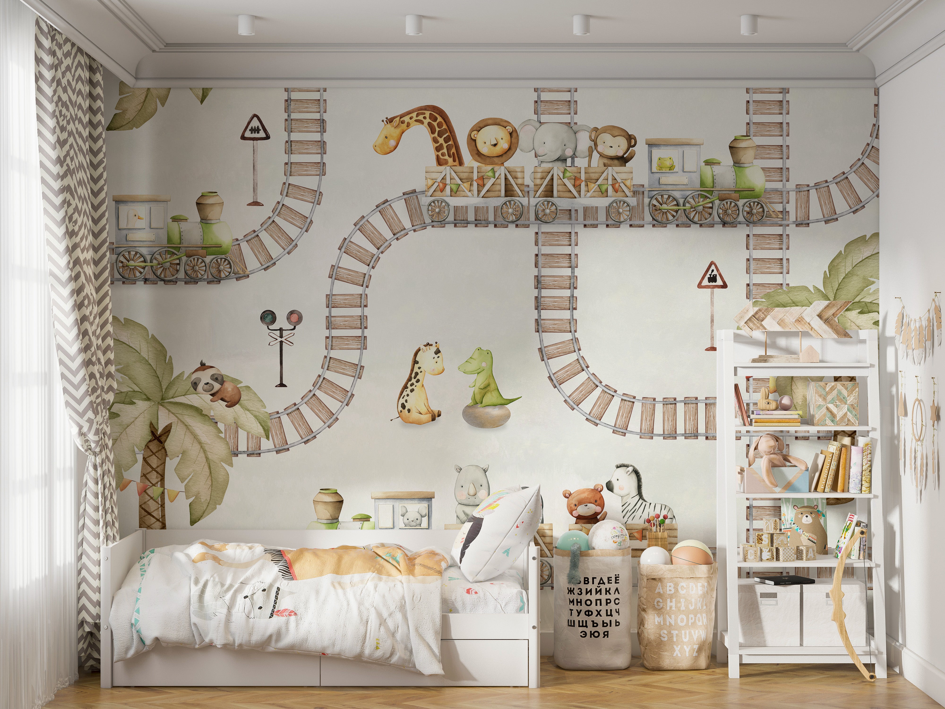 Train travels wallpaper mural for kids