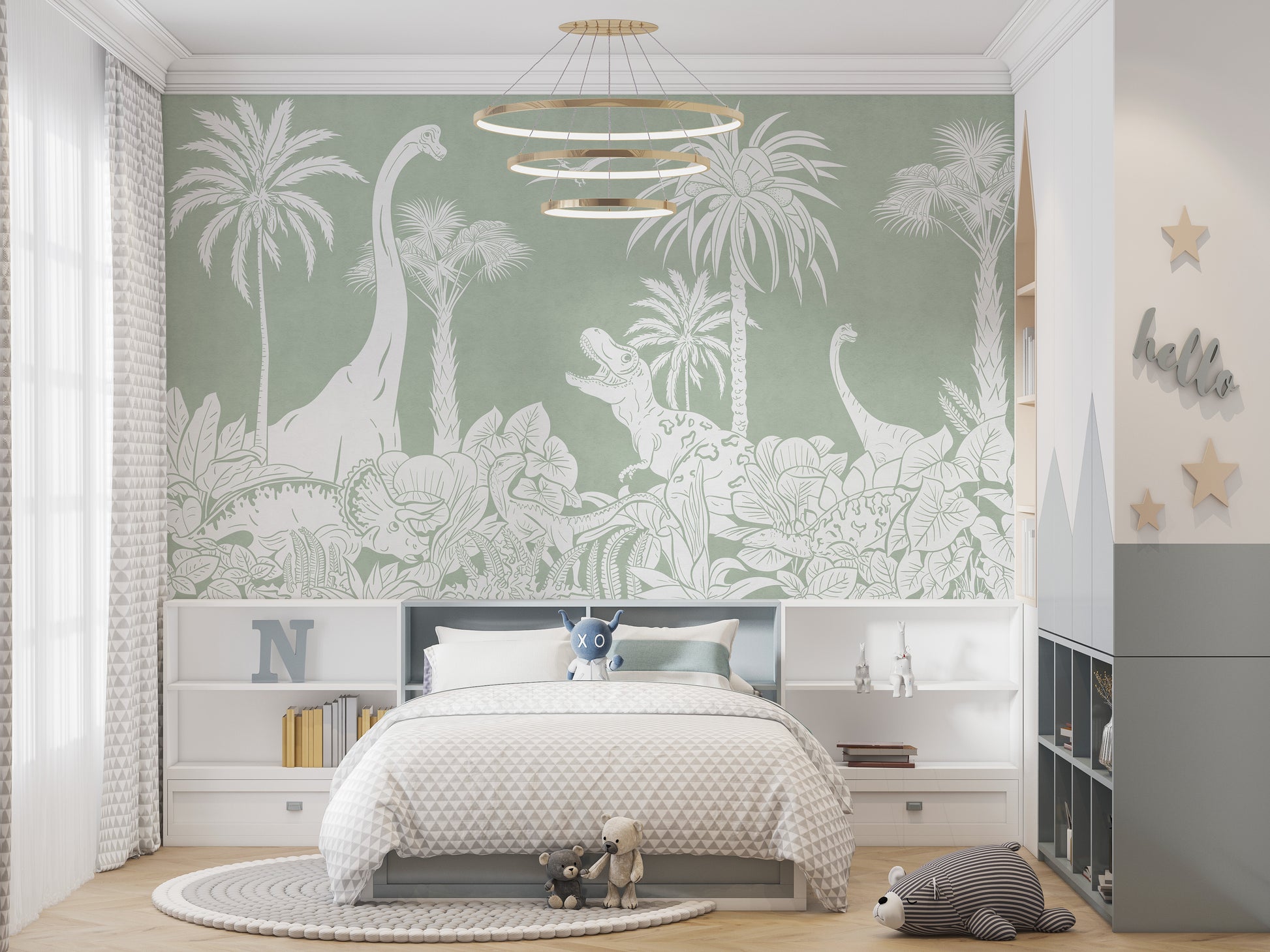 Monochrome Dino Green Wall Mural - Giffywalls