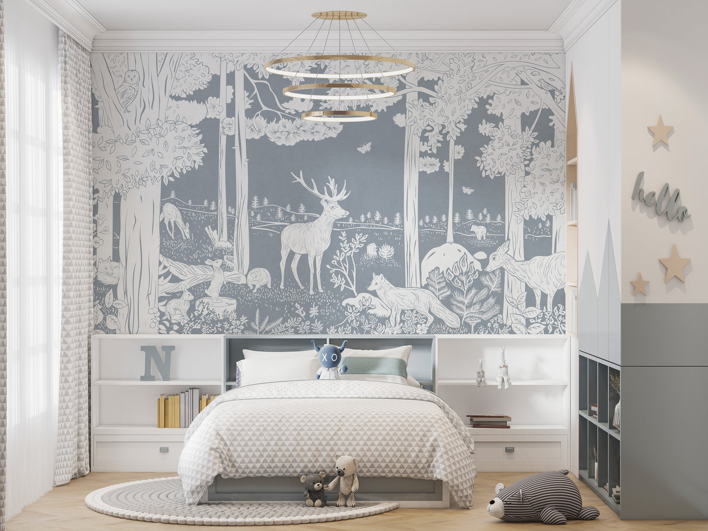 Monochrome Forest Blue Wallpaper Mural