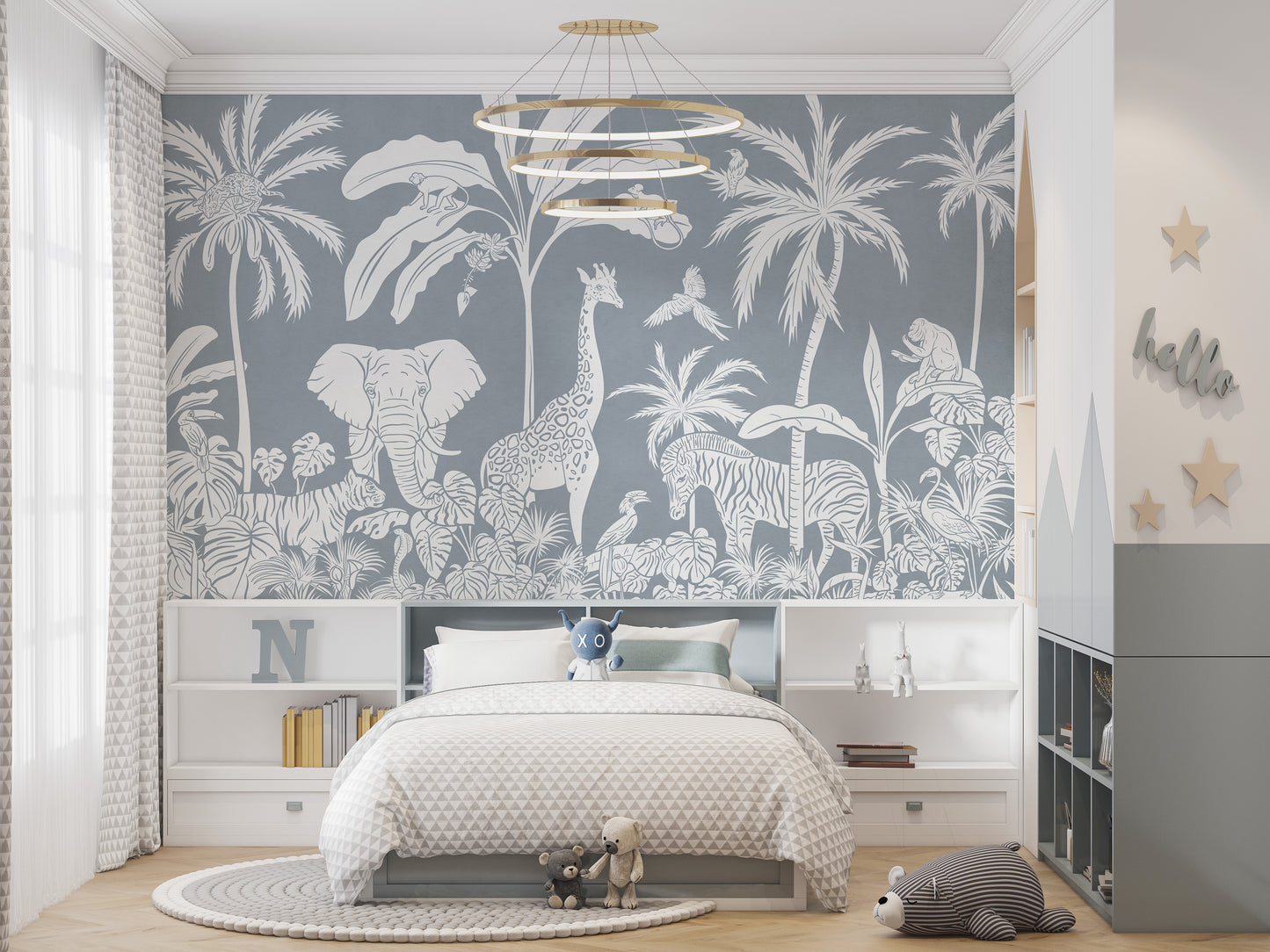 Monochrome Jungle Blue Wall Mural