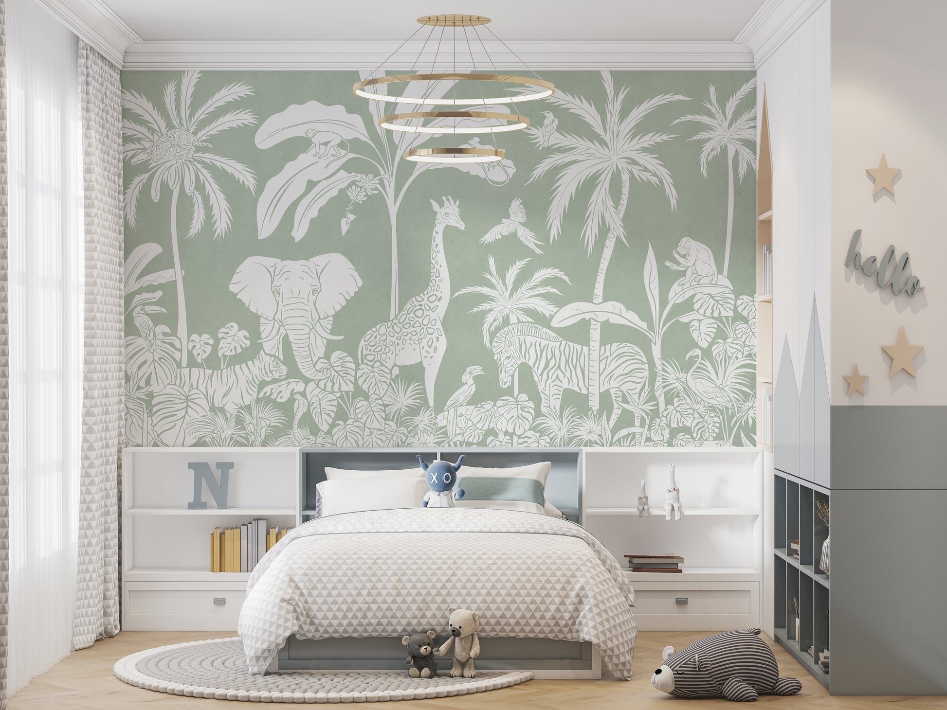 Monochrome Jungle Green Wall Mural - Giffywalls