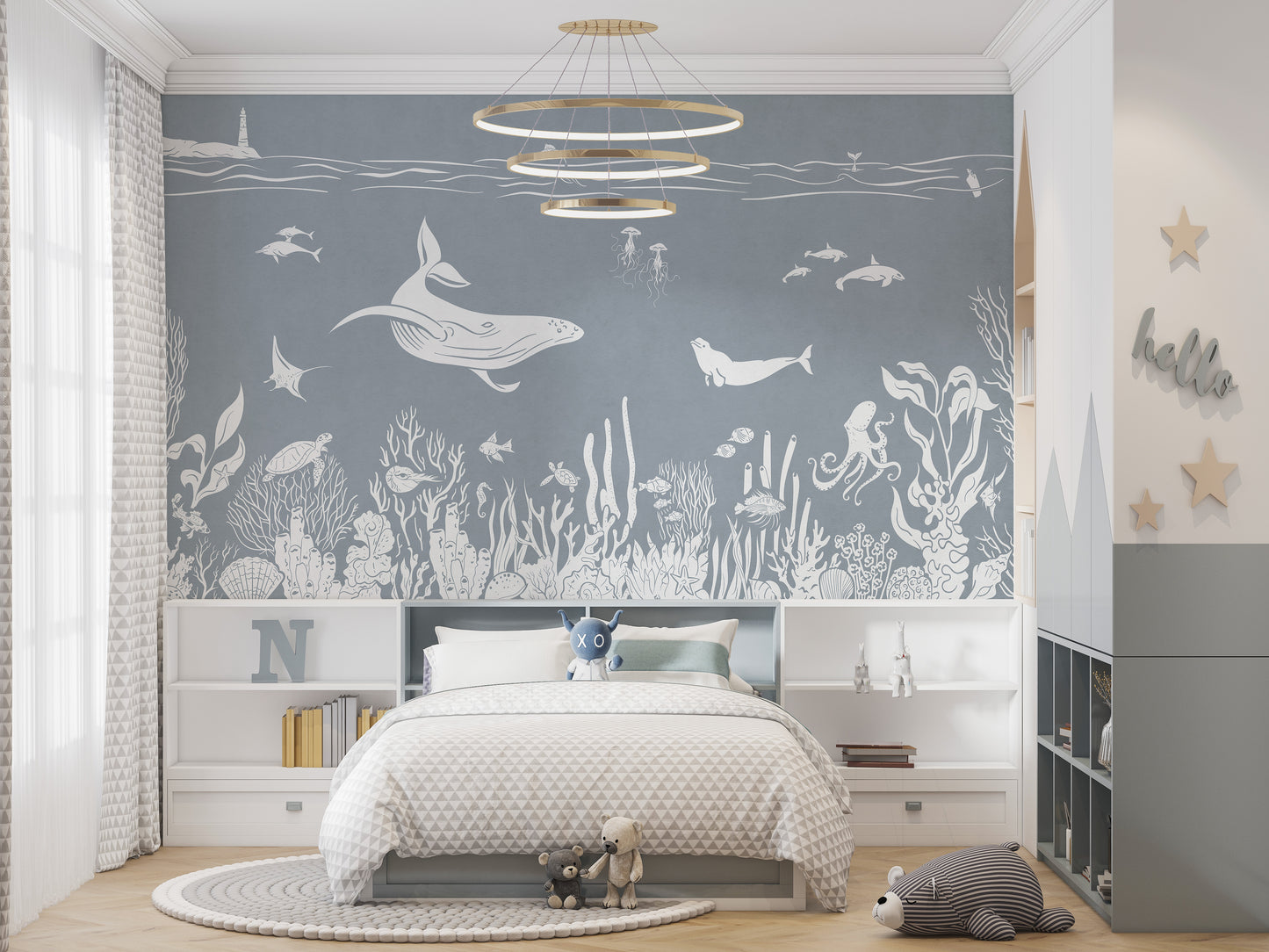 Monochrome Sea Blue Wallpaper Mural