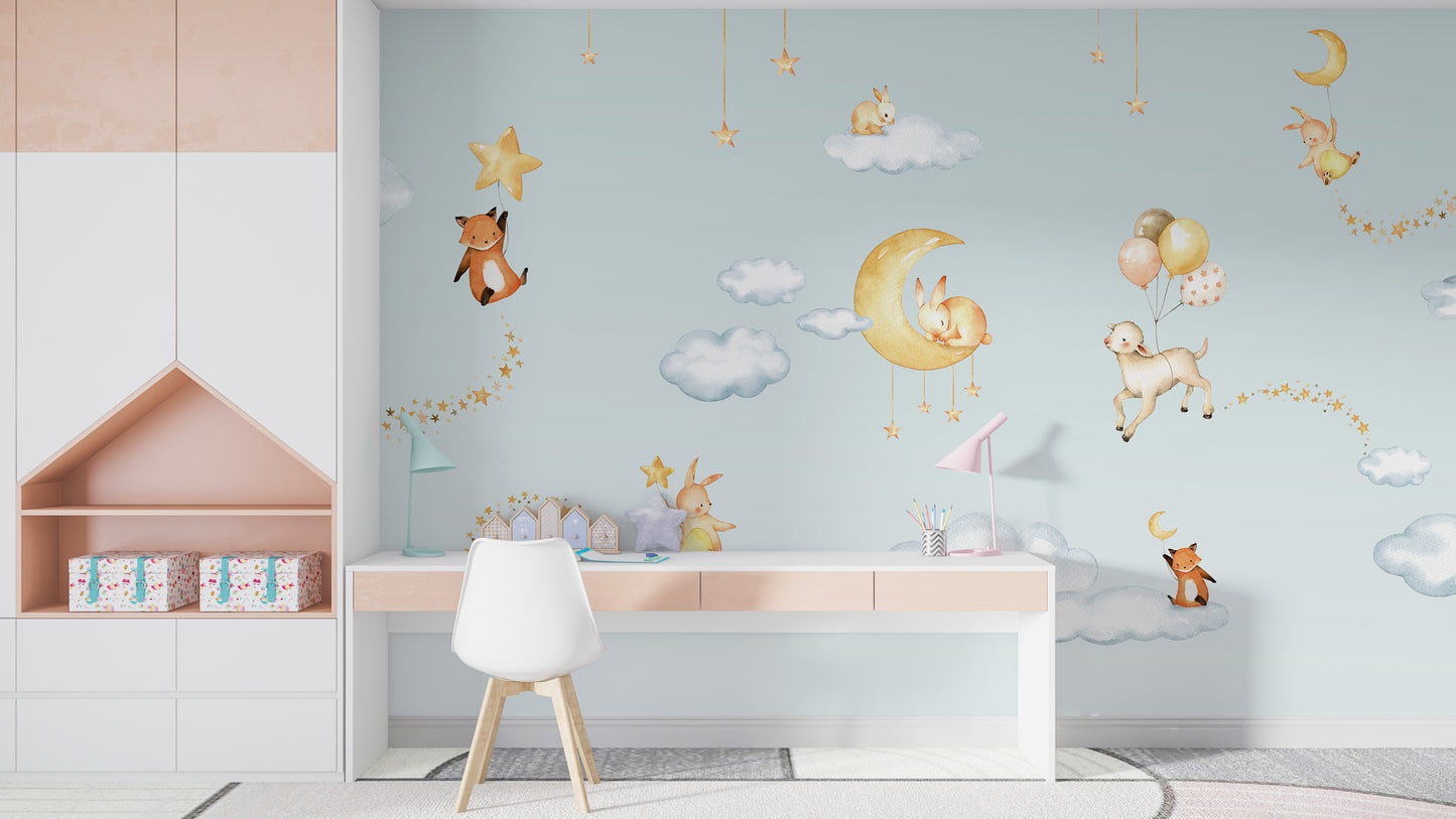 Blue Sweets dreams wallpaper for kids room - Giffywalls