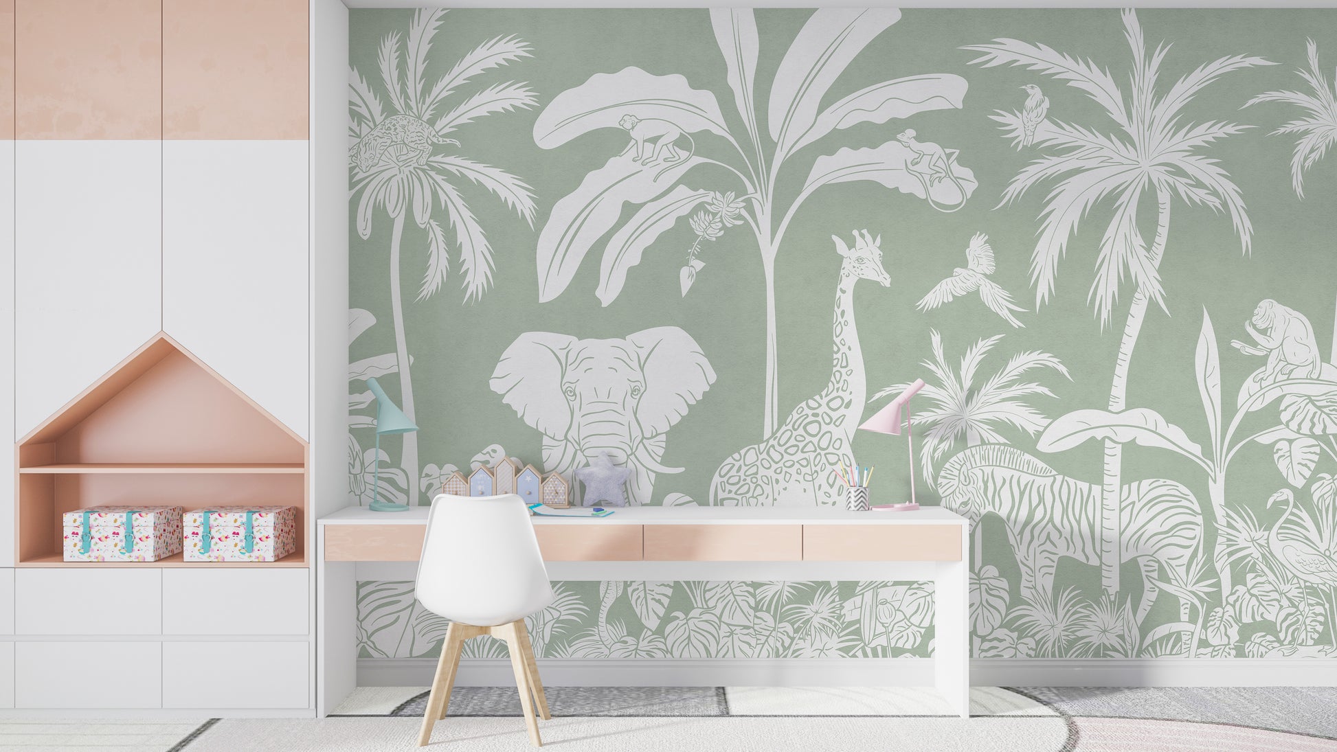 Monochrome Jungle Green Wall Mural - Giffywalls