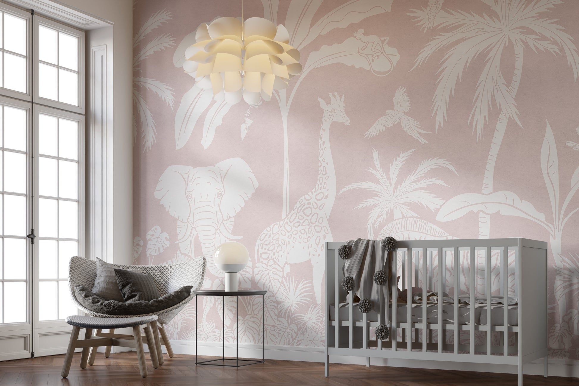 Jungle in Pink Monochrome Mural
