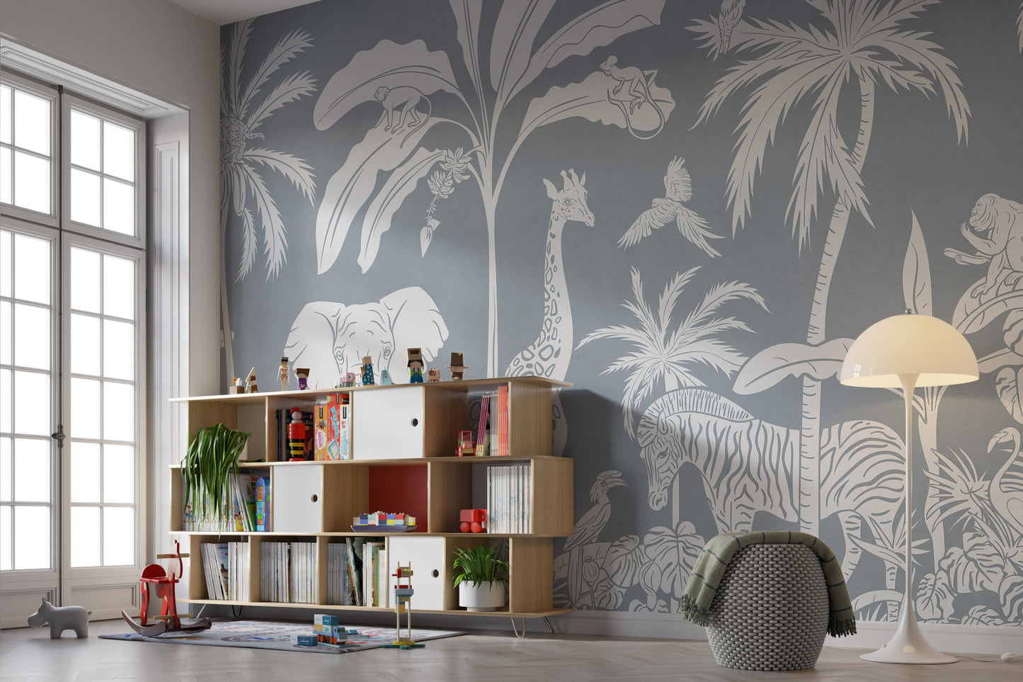 Jungle in Blue Monochrome Mural
