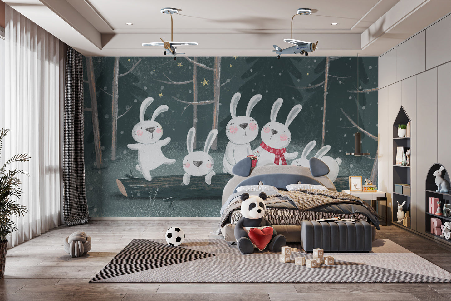 Fun bunnies nighttime wallpaper with charm