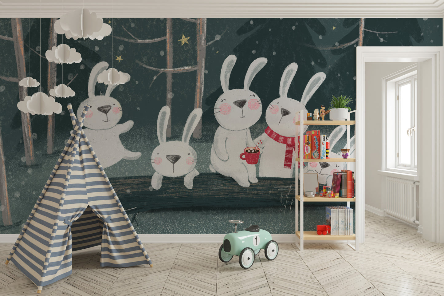 Bunnies Night Out Wall Mural