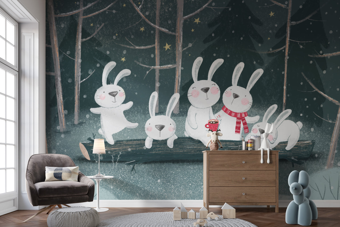 Bunnies Night Out Wall Mural