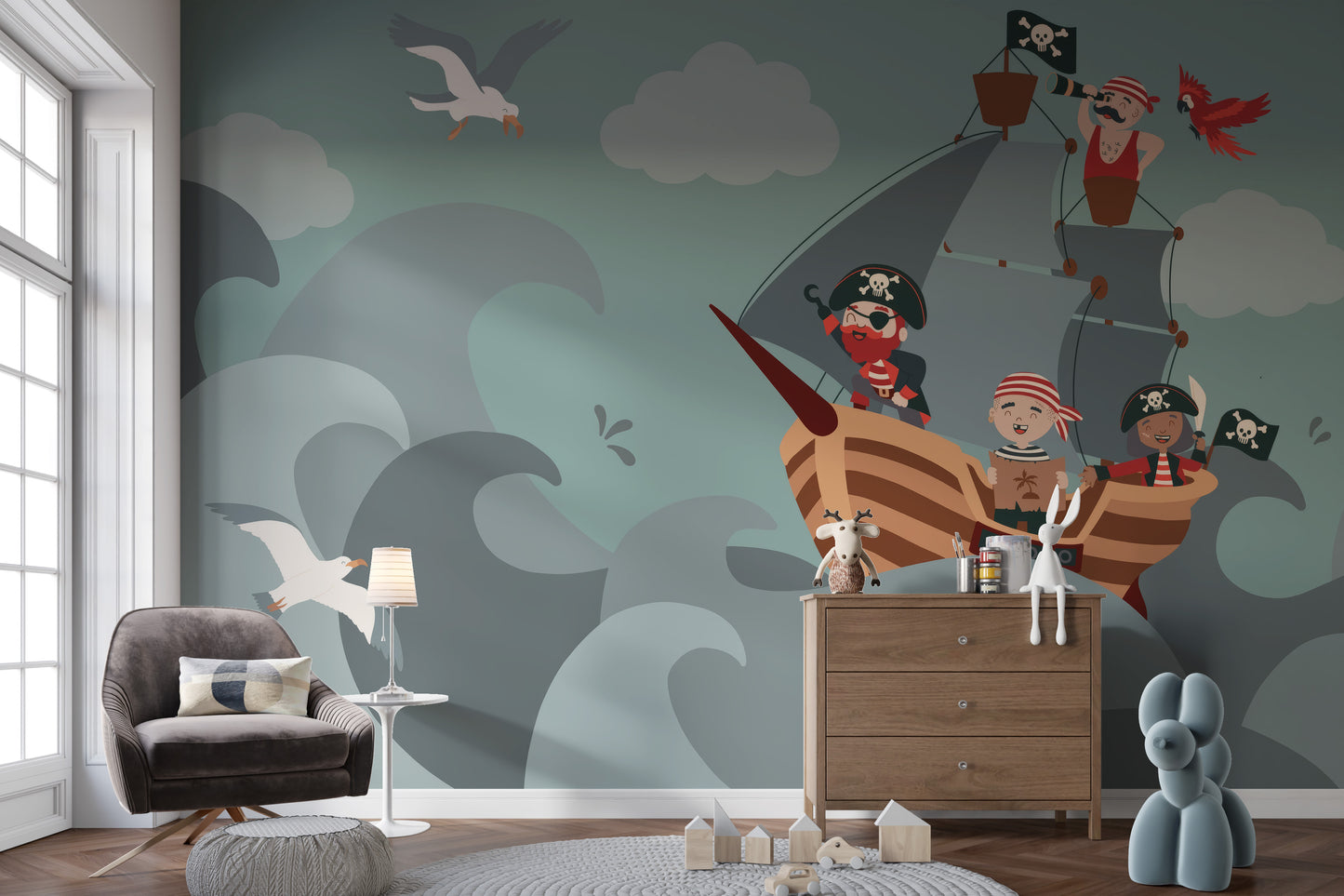 Cartoon Pirate Ship Wallpaper Mural