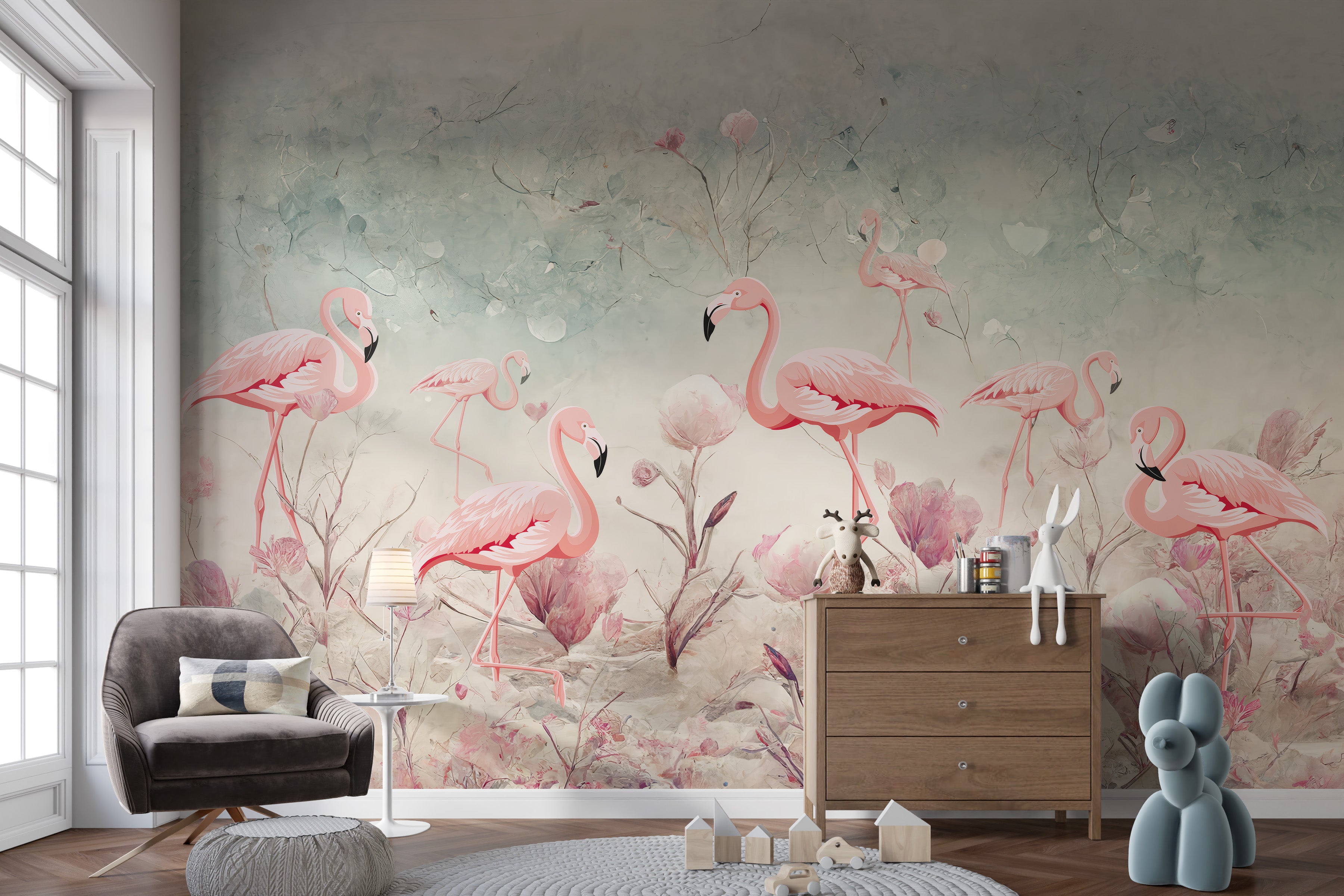 Serene Pink Flamingo Grove Wallpaper
