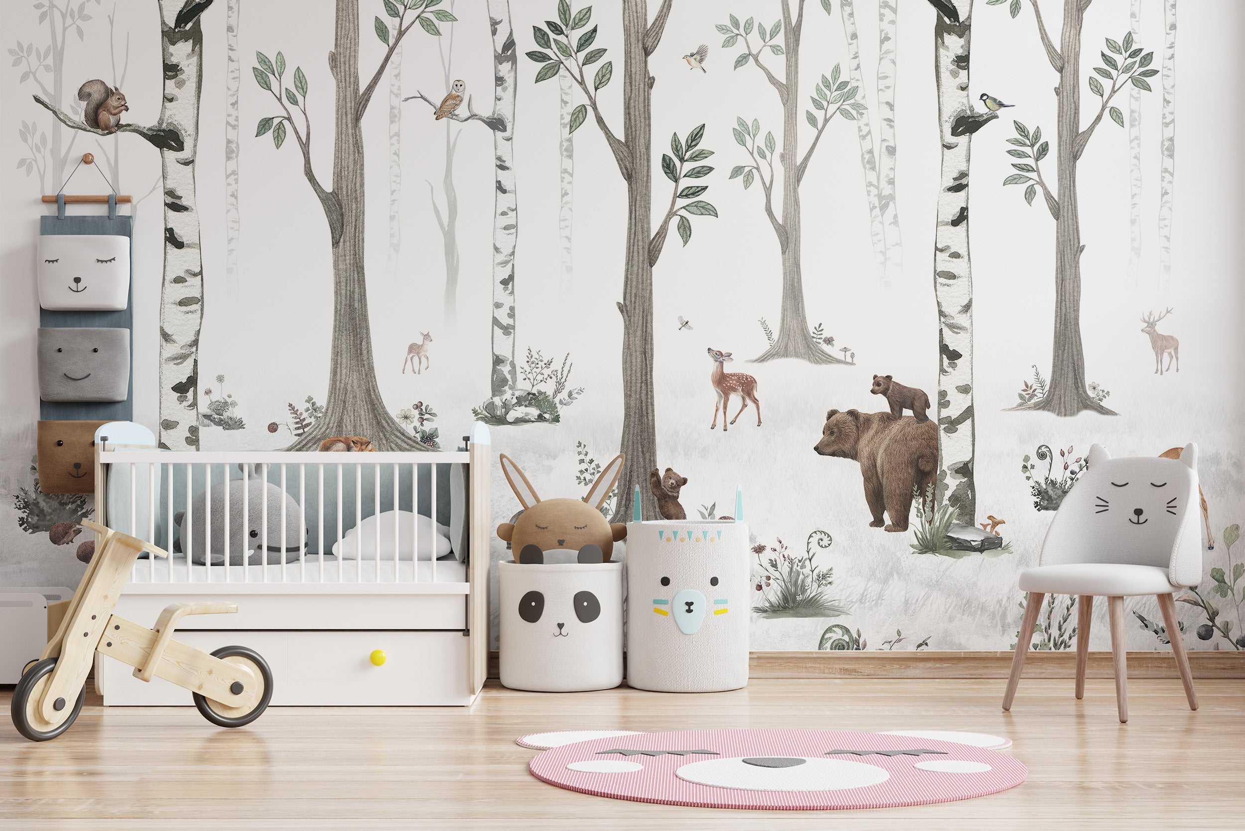 White Forest wallpaper with serene forest animal details