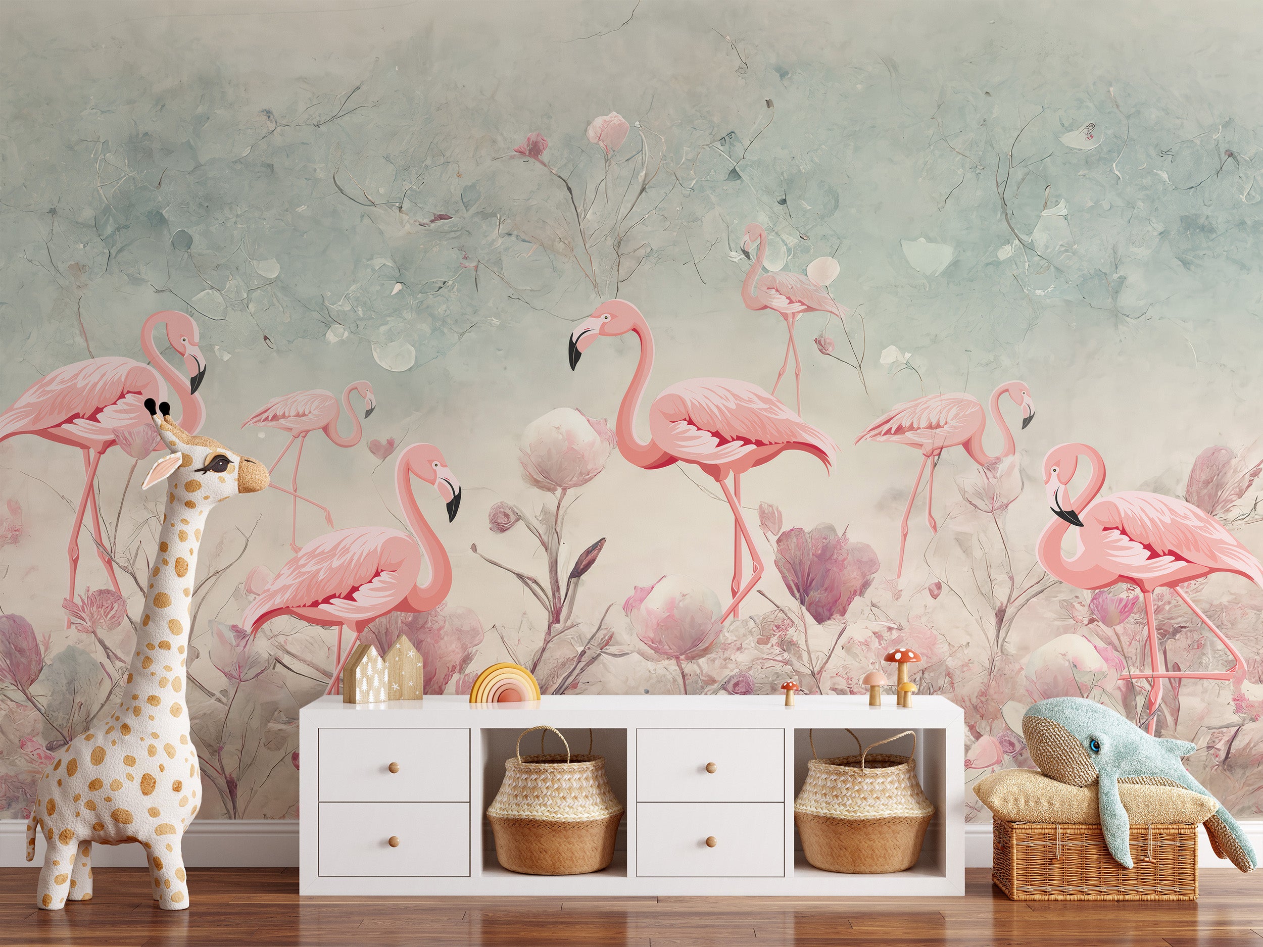 Flamingos in a Mystic Jungle Wallpaper
