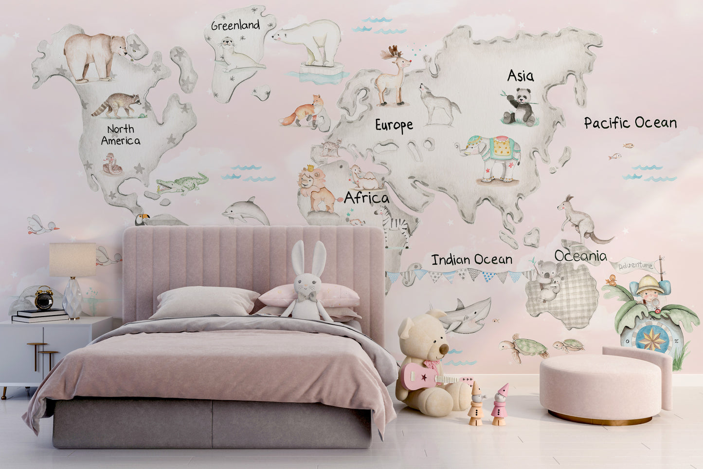 Cuddly Creatures Atlas Mural