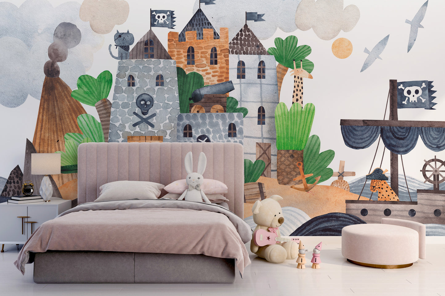 Fortress-inspired pirate wall mural design
