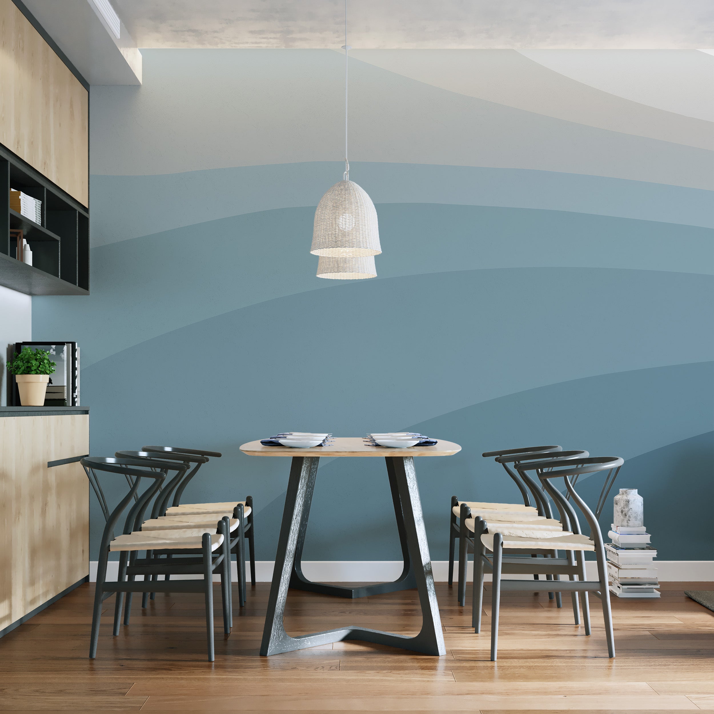 Fluid Blue Aesthetic Wall Mural
