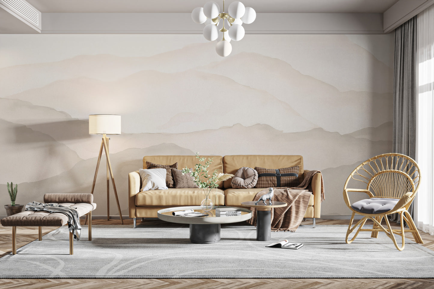 Beige Watercolour Mountains Wall Mural - Giffywalls