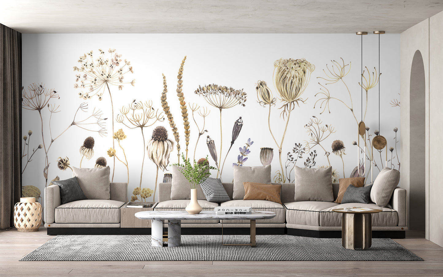 Serene Whispering Meadows wall mural wallpaper for living room walls.