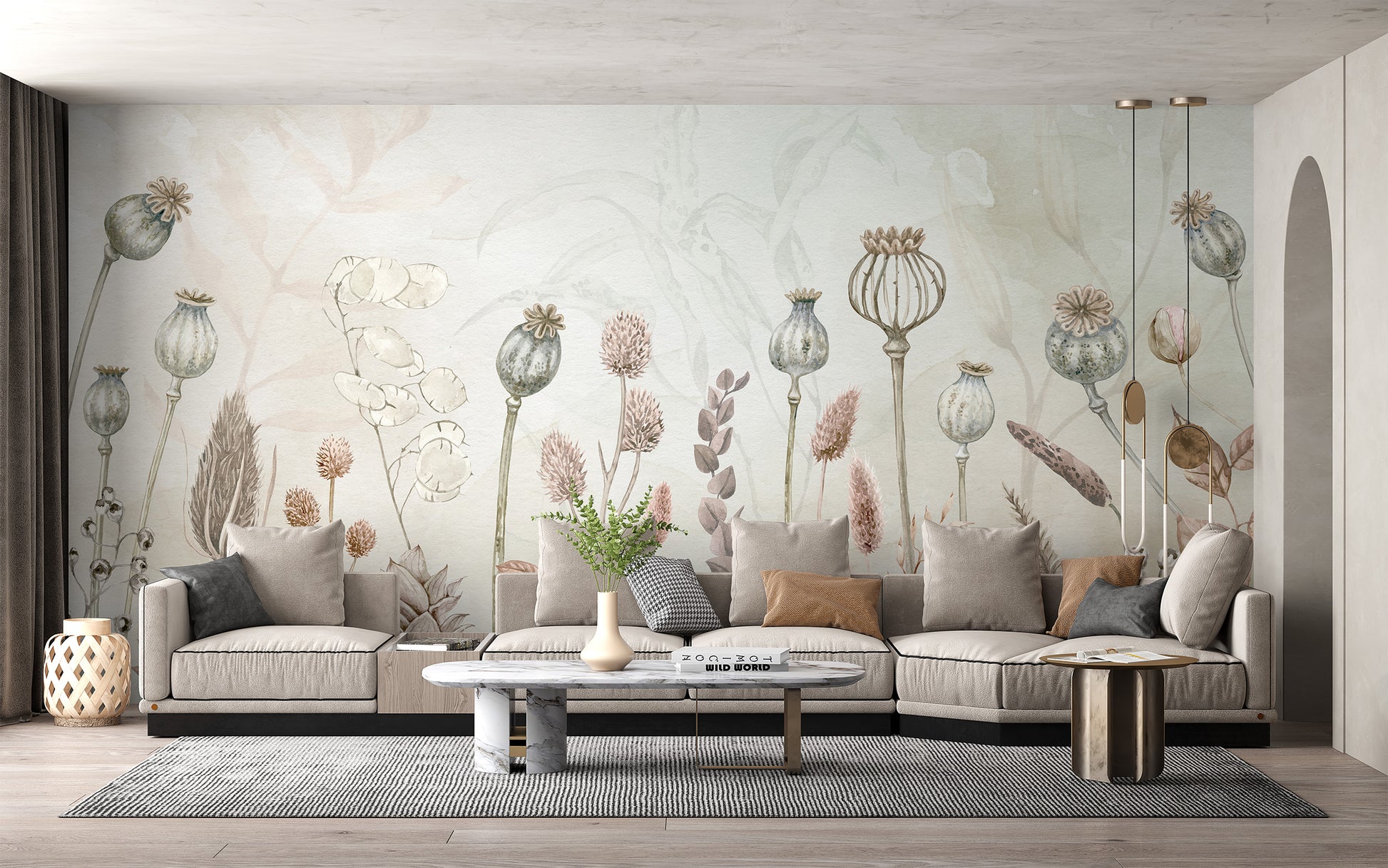 Vibrant autumn floral wall mural design