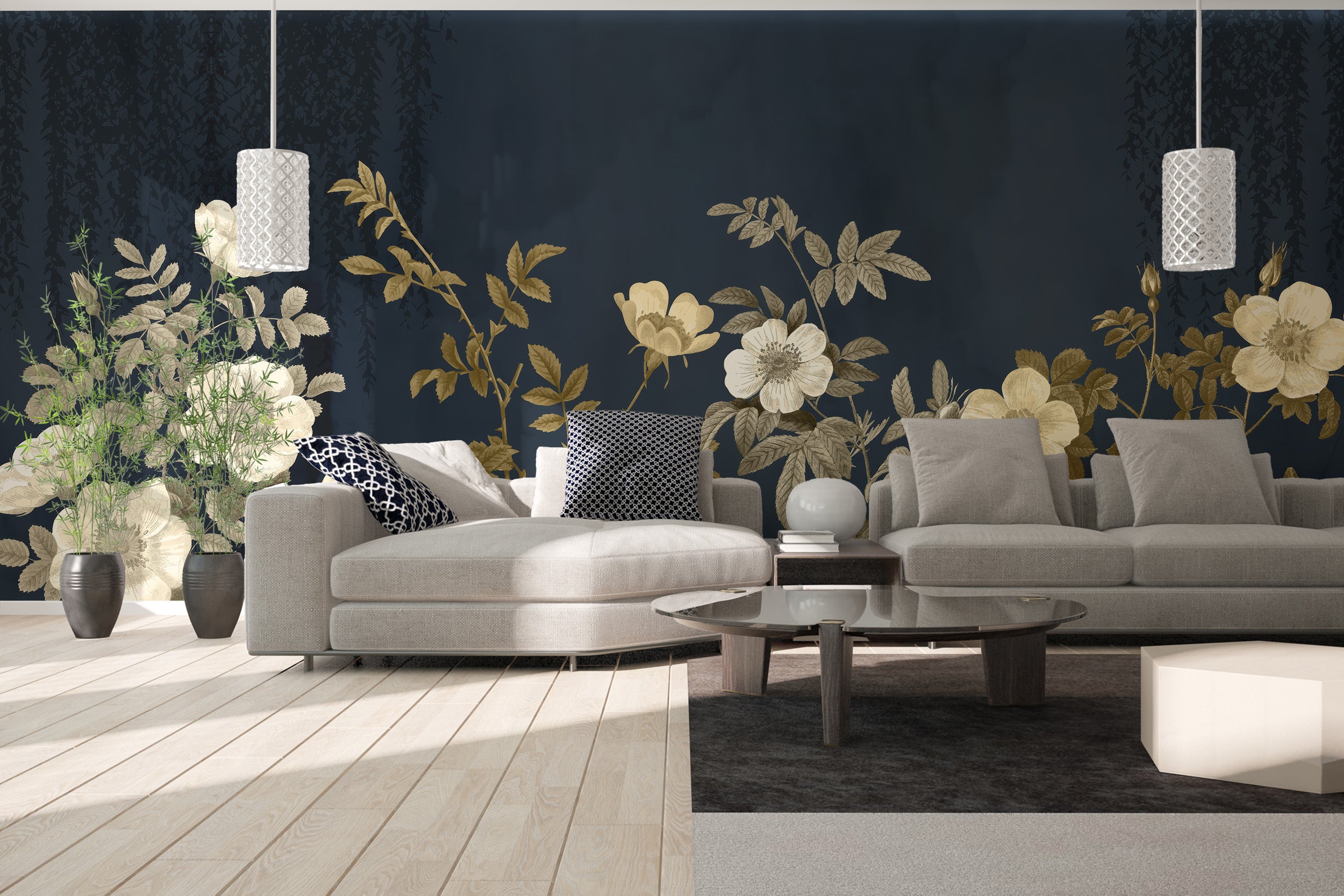 Luxurious Midnight Bloom Wall Mural
