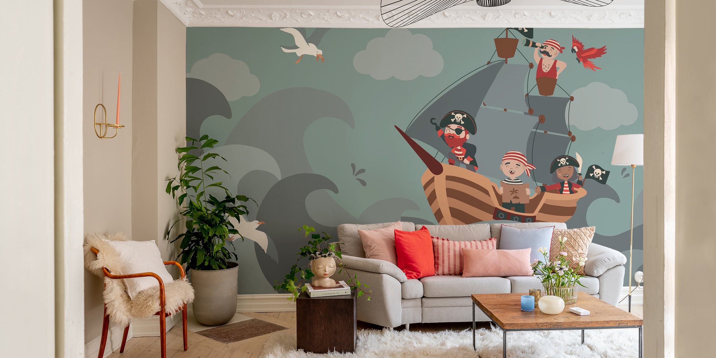 Fun pirate ship mural