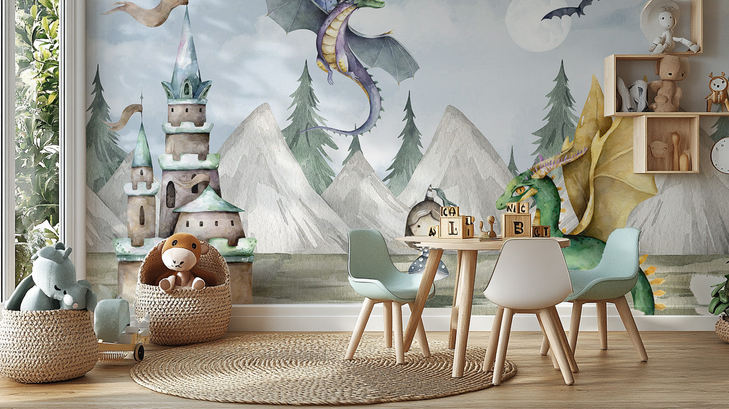 Green dragon wallpaper for magical kingdom-themed bedrooms.