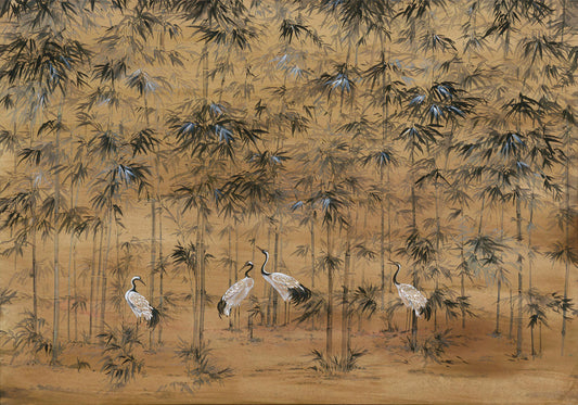 Earthy Colour with White Crane Wallpaper Mural