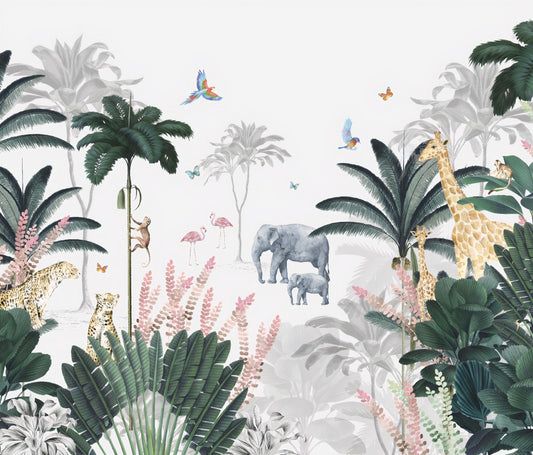 Tropical Safari Adventure Kids Room Wallpaper Mural