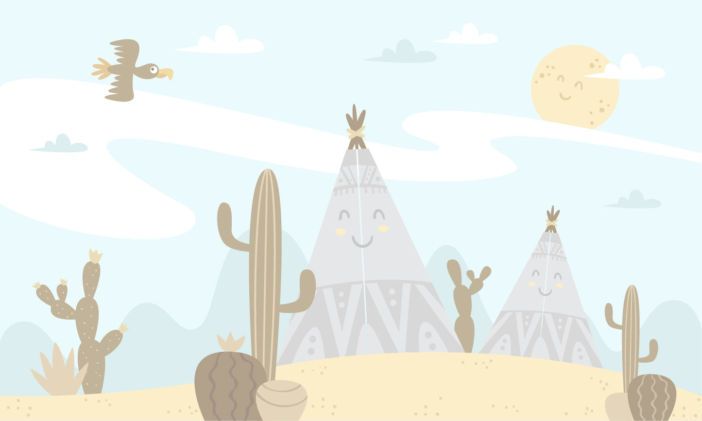 Tips Desert Cartoon Mountain Nursery Wallpaper