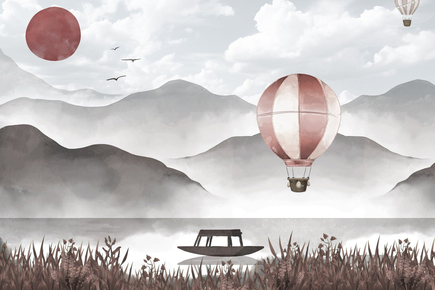 Misty Peaks Hot Air Balloon Mural