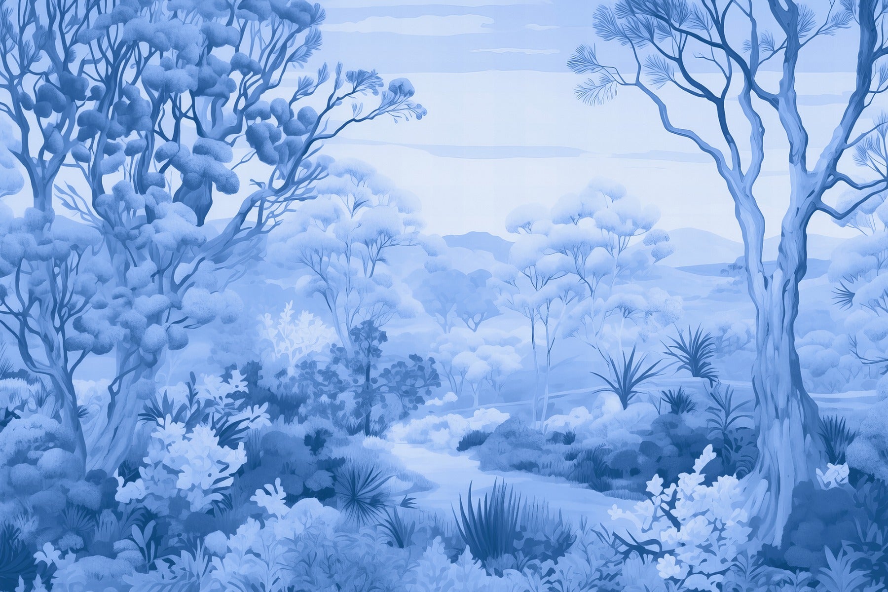 Buy Autumn Forest Blue Wallpaper Mural - Giffywalls