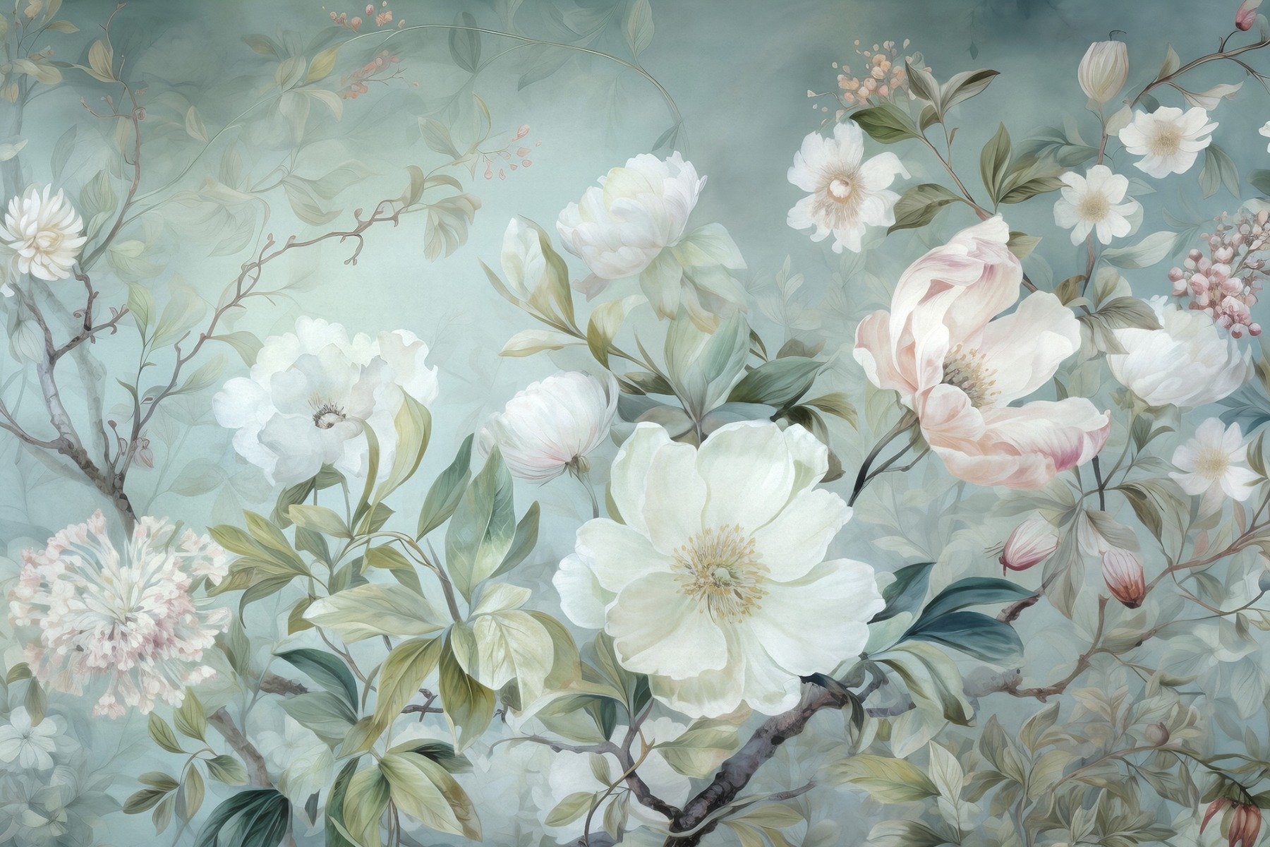 Blossom Green Floral Wallpaper Murals for Stylish Walls