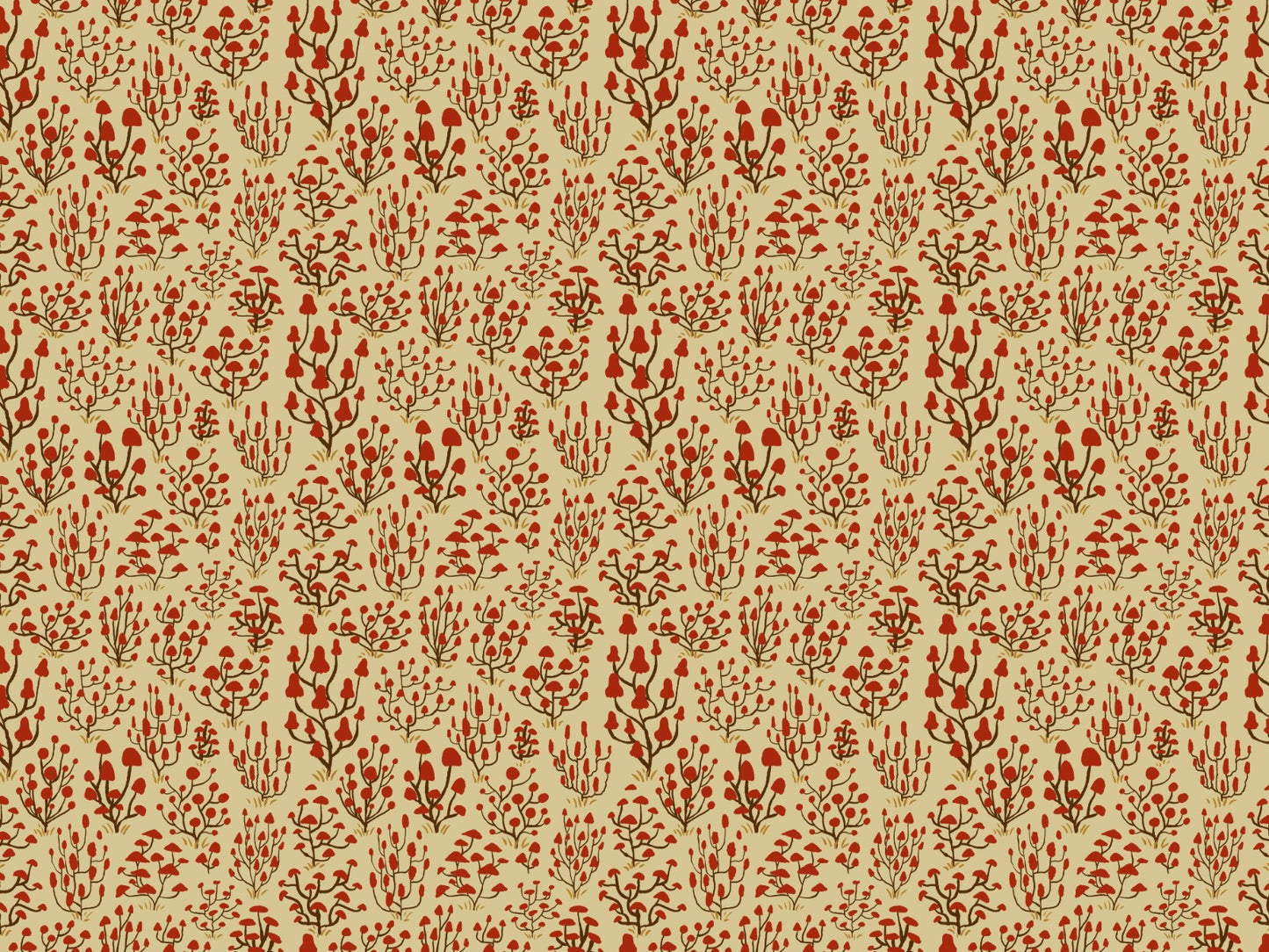 Ditsy Mushrooms Red Wallpaper