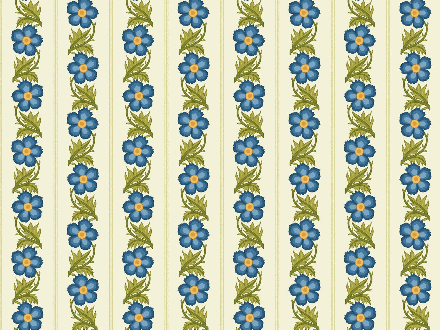 Floral Stripe Blue Wallpaper