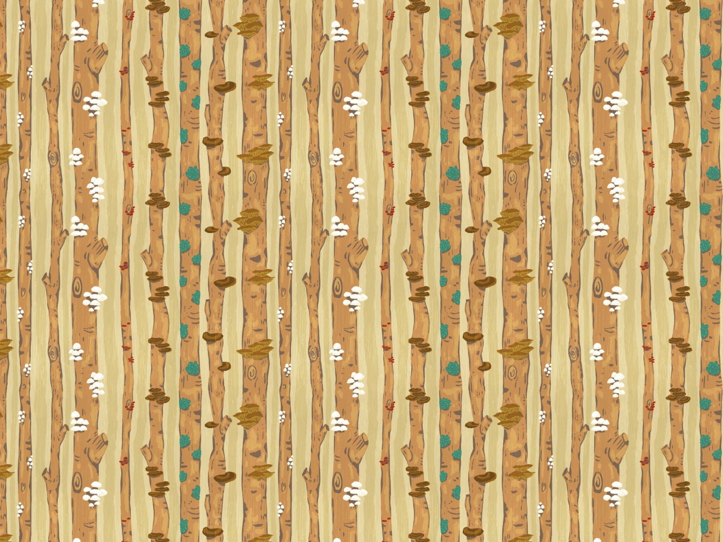 Mushrooms on Tree Trunks Wallpaper