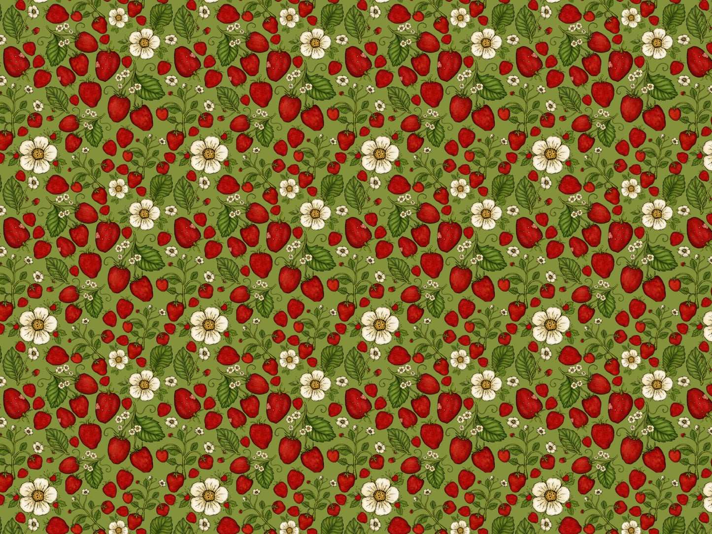 Strawberry Patch Red on Green Color Wallpaper